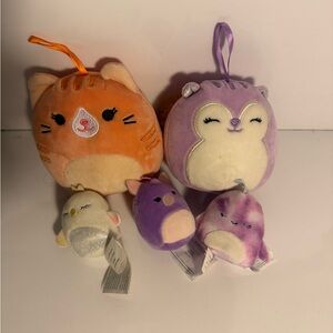 Squishmallow Gigi Tabby Cat Sydnee Squirrel And Three 2” Mini Lot RARE FIND